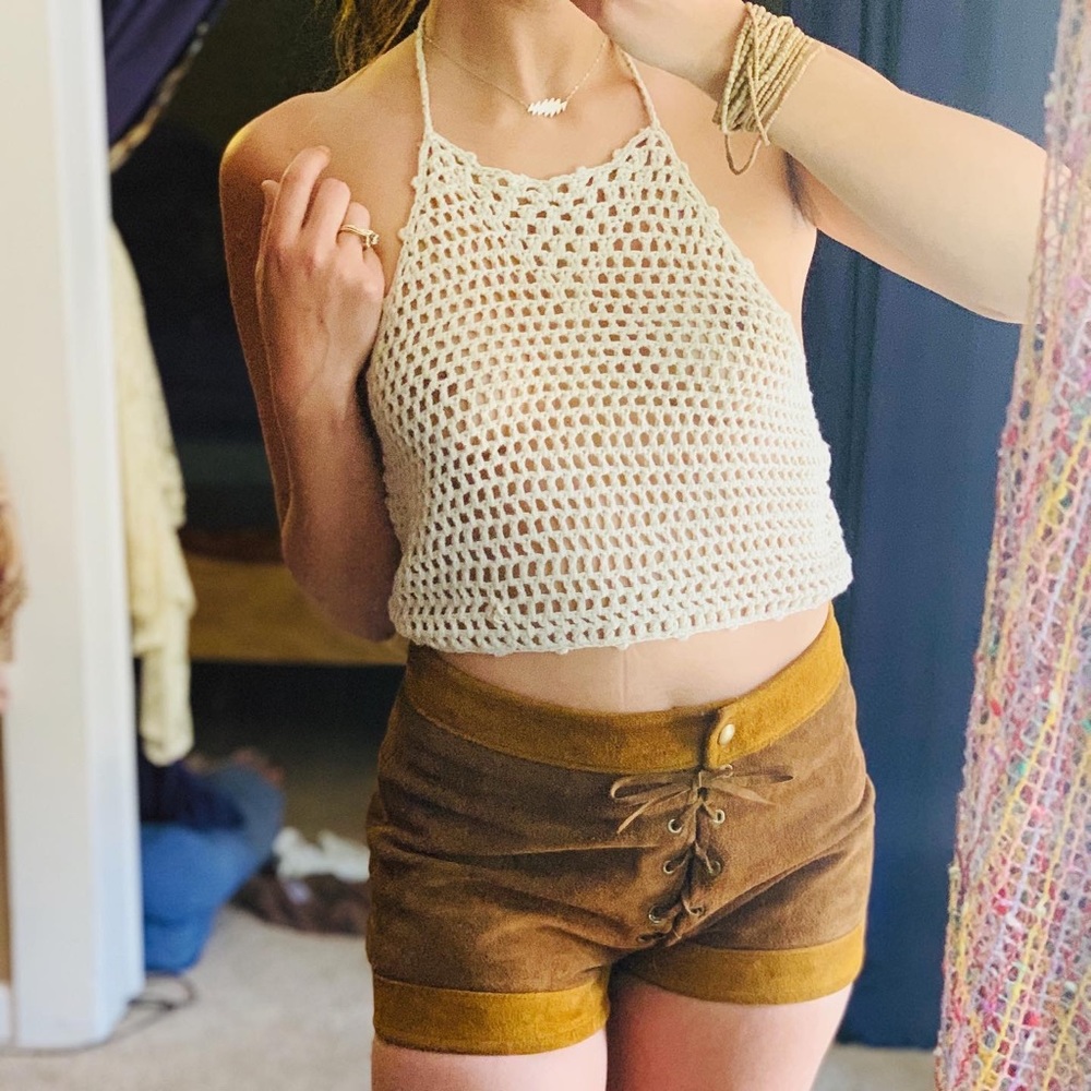 Dolls Kill Crochet 60s halter tank cream small